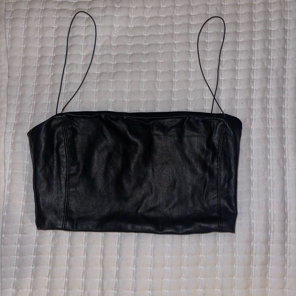 Black Faux Leather Crop Top
